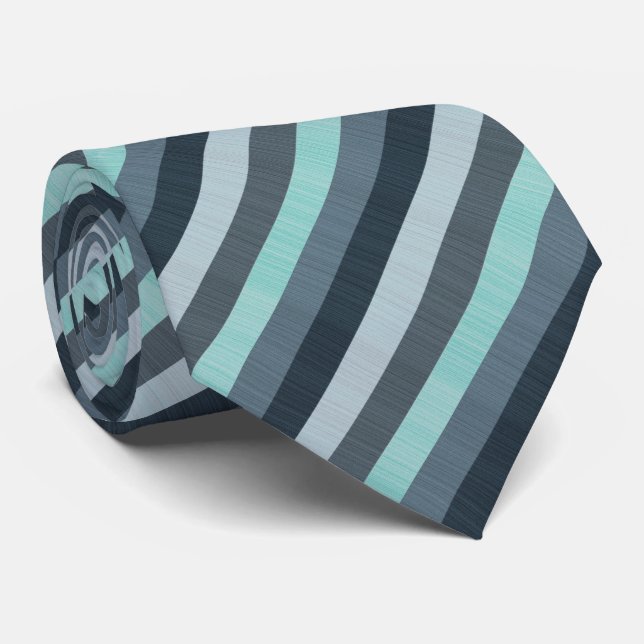 Navy Grey Teal Striped Neck Tie (Rolled)
