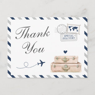 Navy Grey Travel Aeroplane Baby Boy Bridal Shower  Postcard