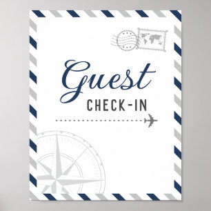 Navy Grey Travel Aeroplane Guest Check-in Welcome Poster