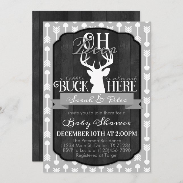 Navy Grey Tribal Deer Baby Shower Invitation (Front/Back)