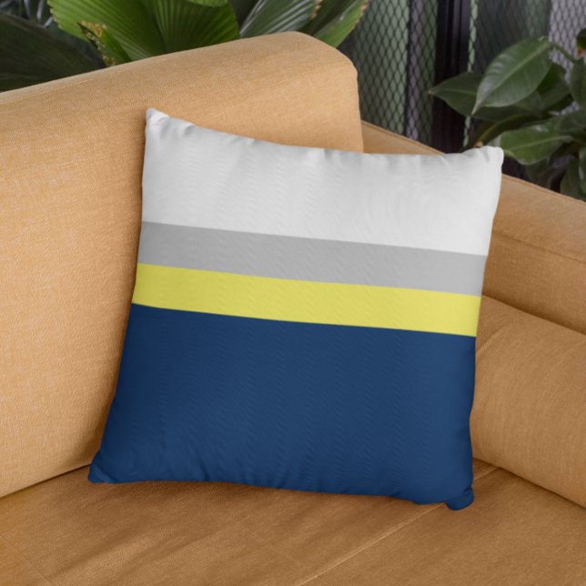Navy, Grey Yellow Colorblock Stripes Throw Pillow (Creator Uploaded)
