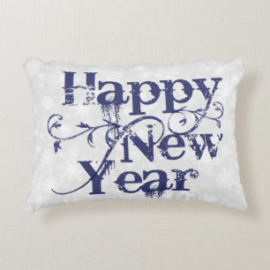 Navy Grunge Happy New Year Decorative Cushion