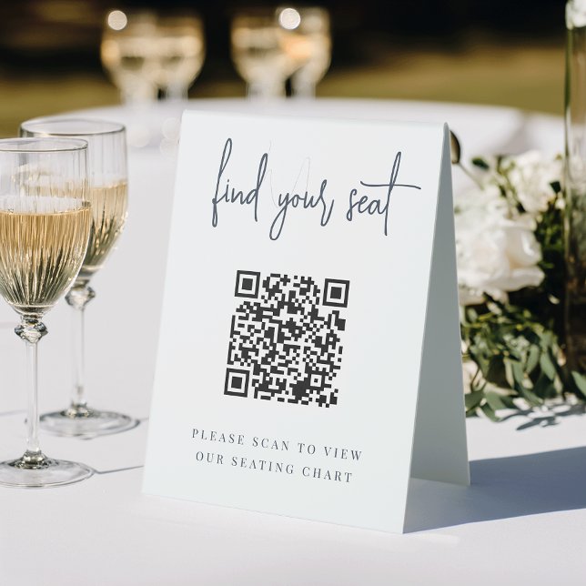 Navy | Handwritten Script QR Code Wedding Seating (Creator Uploaded)