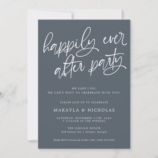 Navy Happily Ever After Party Wedding Reception Invitation (Front)