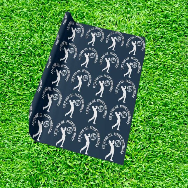 Navy Happy Birthday  MAN Golfer Wrapping Paper (Tee off the fun with dad's perfect par-tee!)