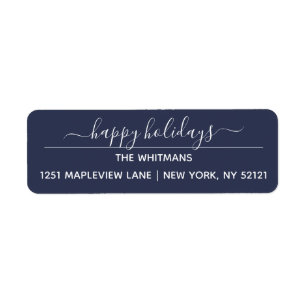 Navy Happy Holidays Return Address Label