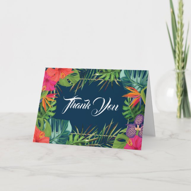 Navy Havana Nights Floral Tropical Thank You Card (Front)