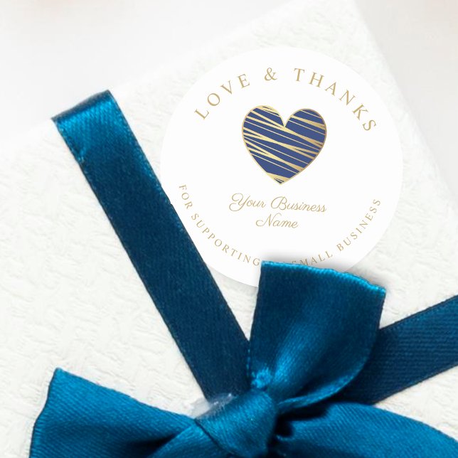 Navy Heart Love & Thanks Supporting Small Business Classic Round Sticker (Creator Uploaded)