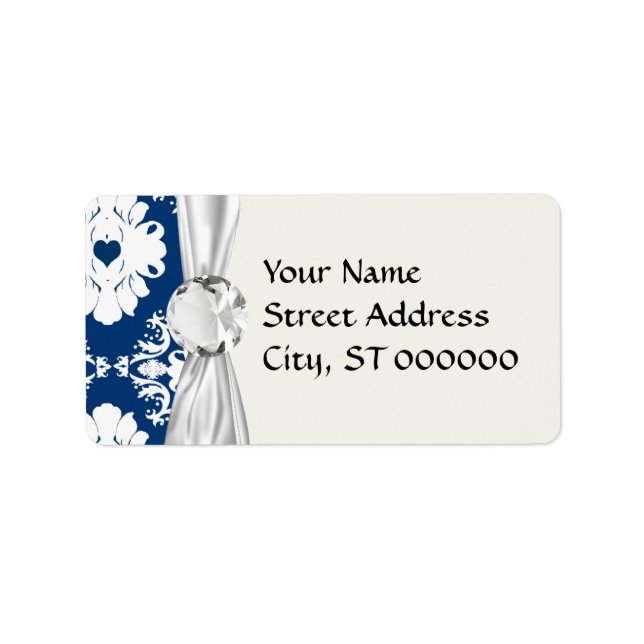 navy hearts blue white damask label (Front)