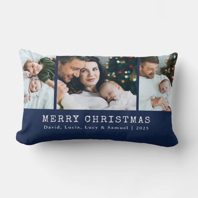 Navy Holiday Photo Throw Pillow (Front)