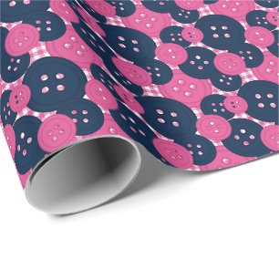 Navy Hot Pink Button Gingham - Craft & Sewing Room Wrapping Paper