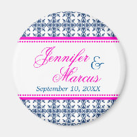 Navy hot pink filigree fancy wedding save the date