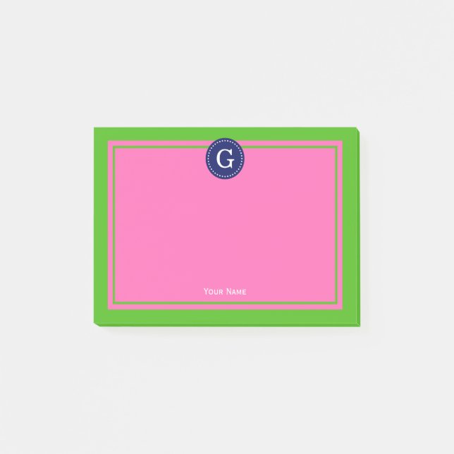 Navy Hot Pink Framed 1I Monogram Post-it Notes (Front)
