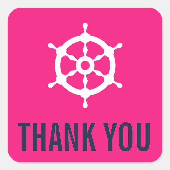 Navy & Hot Pink Nautical Wedding Thank You Sticker (Front)