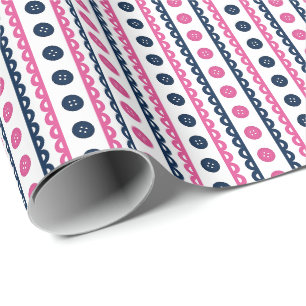 Navy & Hot Pink Preppy Striped Craft & Sewing Room Wrapping Paper