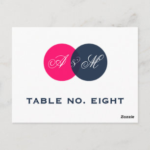 Navy Hot Pink Twin Monograms Table Number Postcard