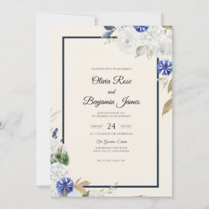 Navy Hydrangea Sage Wedding Invitation