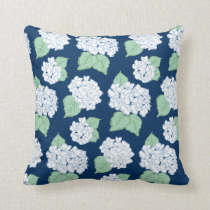 Navy Hydrangeas Throw Pillow