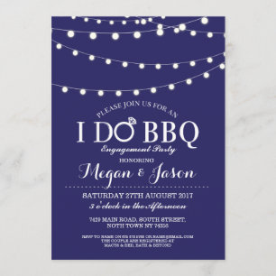 Navy I DO BBQ Couple's Shower Lights Invitation