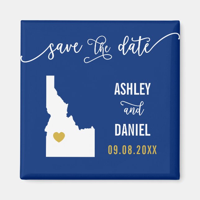 Navy Idaho Wedding Save the Date Map Magnet (Front)