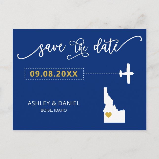 Navy Idaho Wedding Save the Date Map Postcard (Front)