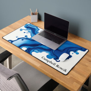 Navy Indigo Abstract Watercolor Desk Mat