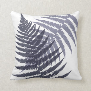 Navy Indigo Blue Fern Leaf Pattern Cushion