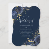 Navy Indigo Blue Roses Flowers Elegant Wedding