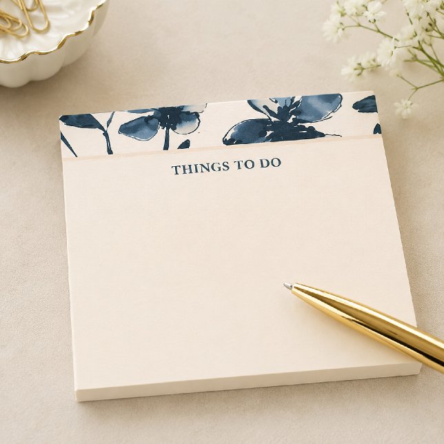 Navy Indigo Floral Cream To Do List Post-it Notes (Creator Uploaded)