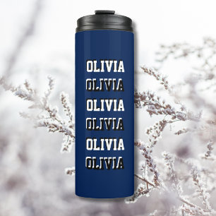 Navy Indigo White and Black Modern Customised Thermal Tumbler