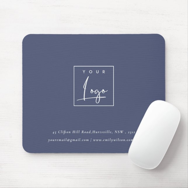 Navy Ink Blue Custom Promotional Business Logo Mouse Pad (With Mouse)