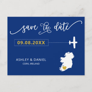 Navy Ireland Wedding Save the Date Map Postcard