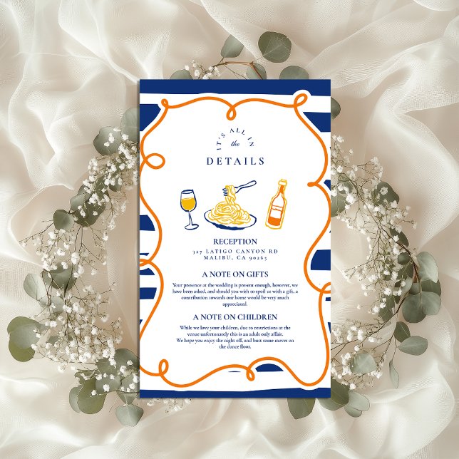 Navy Italian Food Wedding Doodles Enclosure Card (Creator Uploaded)