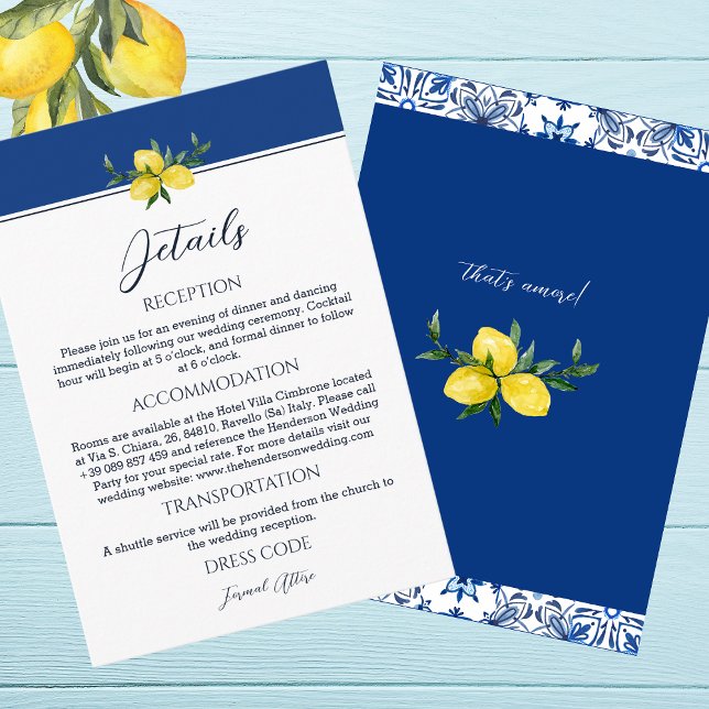 Navy Italian Lemon Wedding Details Enclosure Card (Creator Uploaded)
