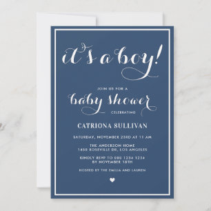 Navy It's a Boy Script Nautical Baby Shower Invitation