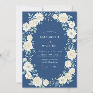 Navy Ivory Botanical Arch Wedding Invitation