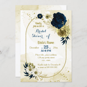 Navy ivory floral gold geometric bridal shower invitation