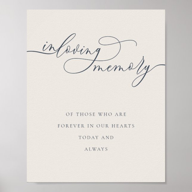 Navy Ivory Funeral Wedding in Loving Memory Poster (Front)
