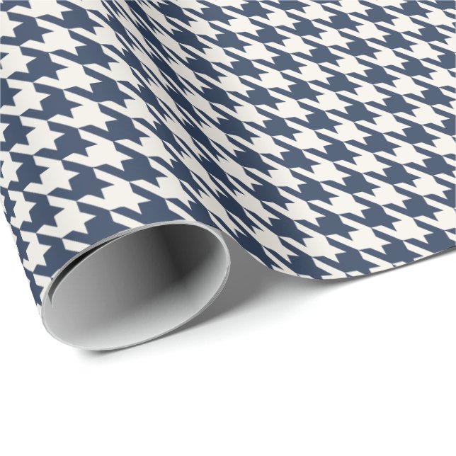 Navy & Ivory Houndstooth Pattern | Classic Elegant Wrapping Paper (Roll Corner)