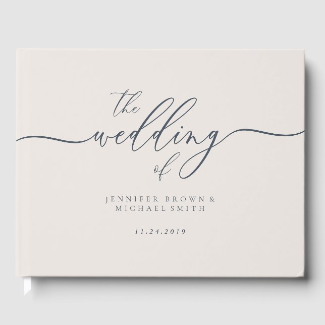 Navy Ivory Minimalist Modern Wedding Guest Book (Front)