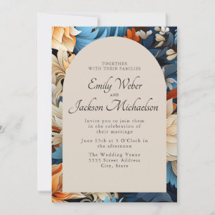 Navy Ivory Orange Floral Arch Wedding Invitation