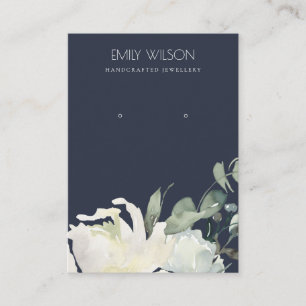 NAVY IVORY WHITE FLORAL BUNCH EARRING DISPLAY BUSINESS CARD
