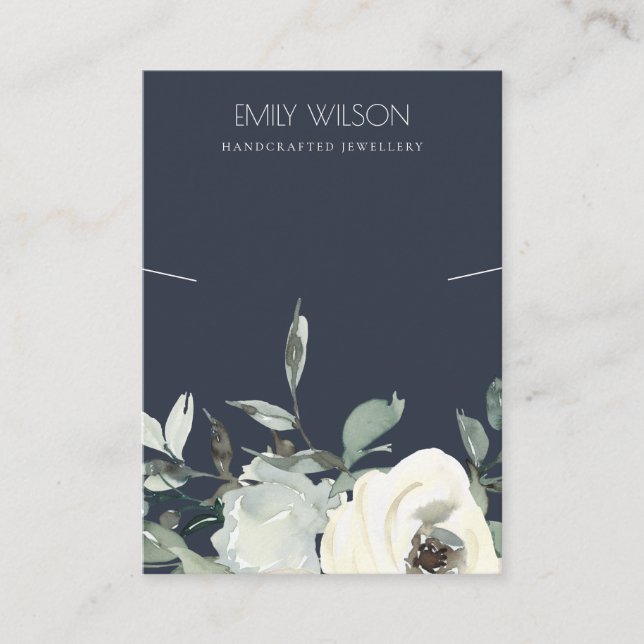NAVY IVORY WHITE FLORAL BUNCH NECKLACE DISPLAY BUSINESS CARD (Front)