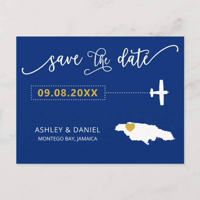 Navy Jamaica Wedding Save the Date Map Postcard (Front)