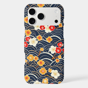 Navy Japanese Wave Plum Blossom Floral Pattern