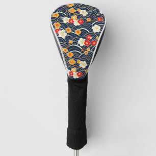 Navy Japanese Wave Plum Blossom Floral Pattern Golf Head Cover