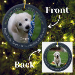 Navy Jingle Bells Pet Dog Christmas Ceramic Ornament<br><div class="desc">Navy Jingle Bells Pet Dog Christmas Ceramic Ornament. Celebrate your furry friend's very first Christmas in style with our Navy Ceramic Ornament! This delightful ornament features two photos, one on the front and one on the back, elegantly framed in navy and adorned with festive Christmas greenery and berries. The heartwarming...</div>