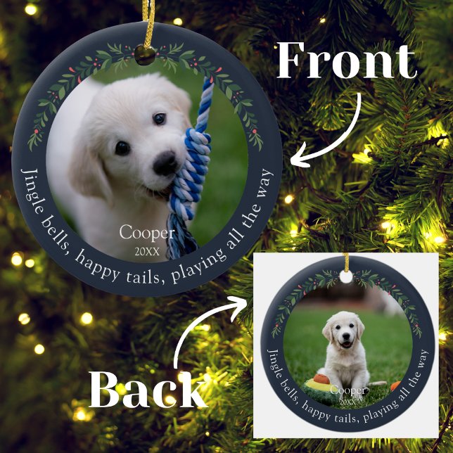 Navy Jingle Bells Pet Dog Christmas Ceramic Ornament (Creator Uploaded)
