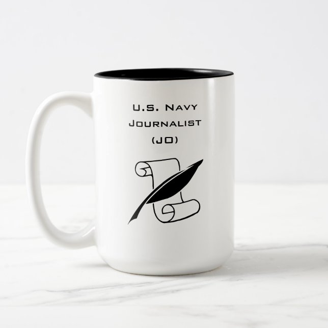 Navy Journalist Two-Tone Mug, 15 oz Coffee Mug (Left)