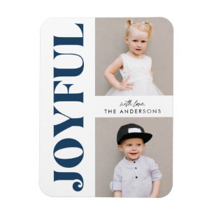Navy Joyful Modern Christmas Holiday Photo Magnet